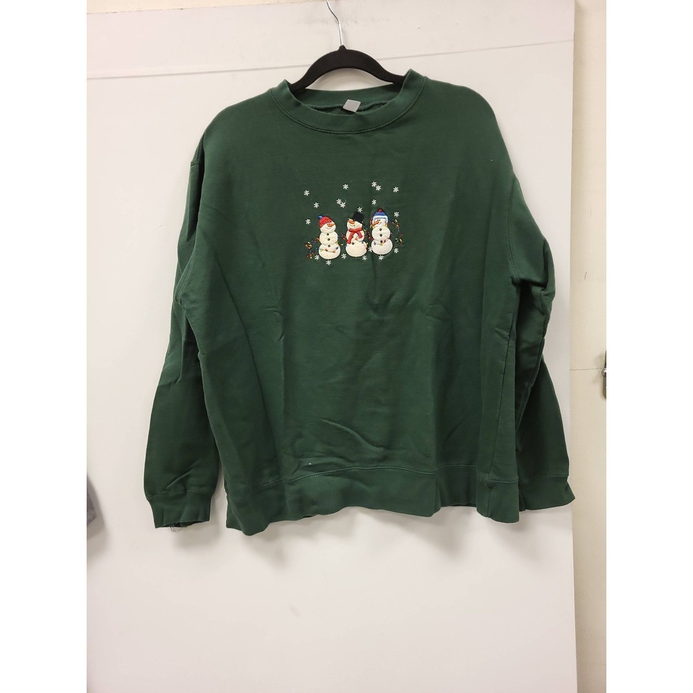 Holiday Faire Sweatshirt L Green‎ Snowman Crewneck Winter Holiday Graphic Top